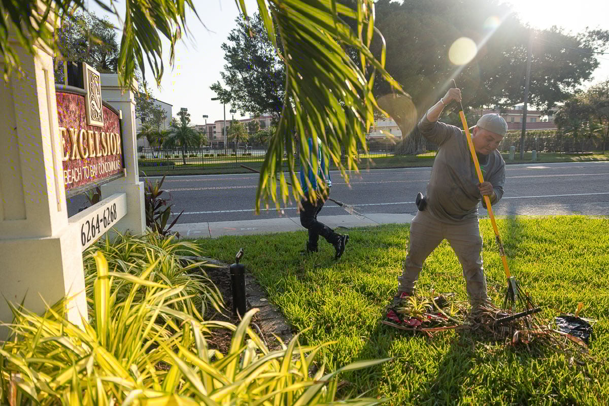 commercial landscape maintenance crew prune 6