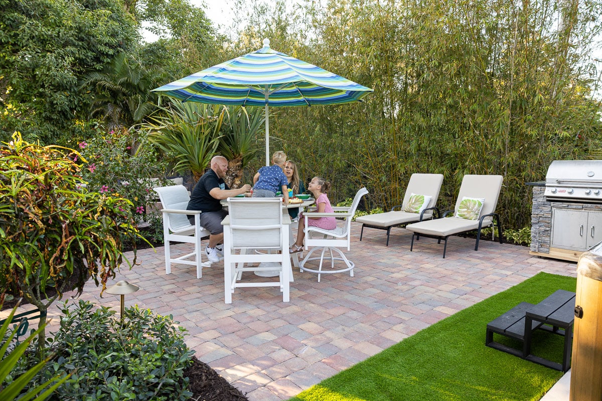 Family enjoying paver patio