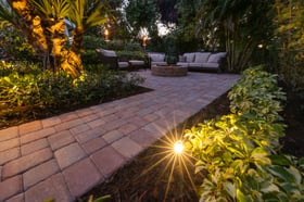 night landscape lights island planting walkway