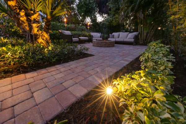 night landscape lights island planting walkway