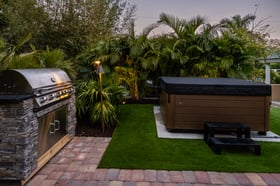 night landscape lights outdoor kitchen