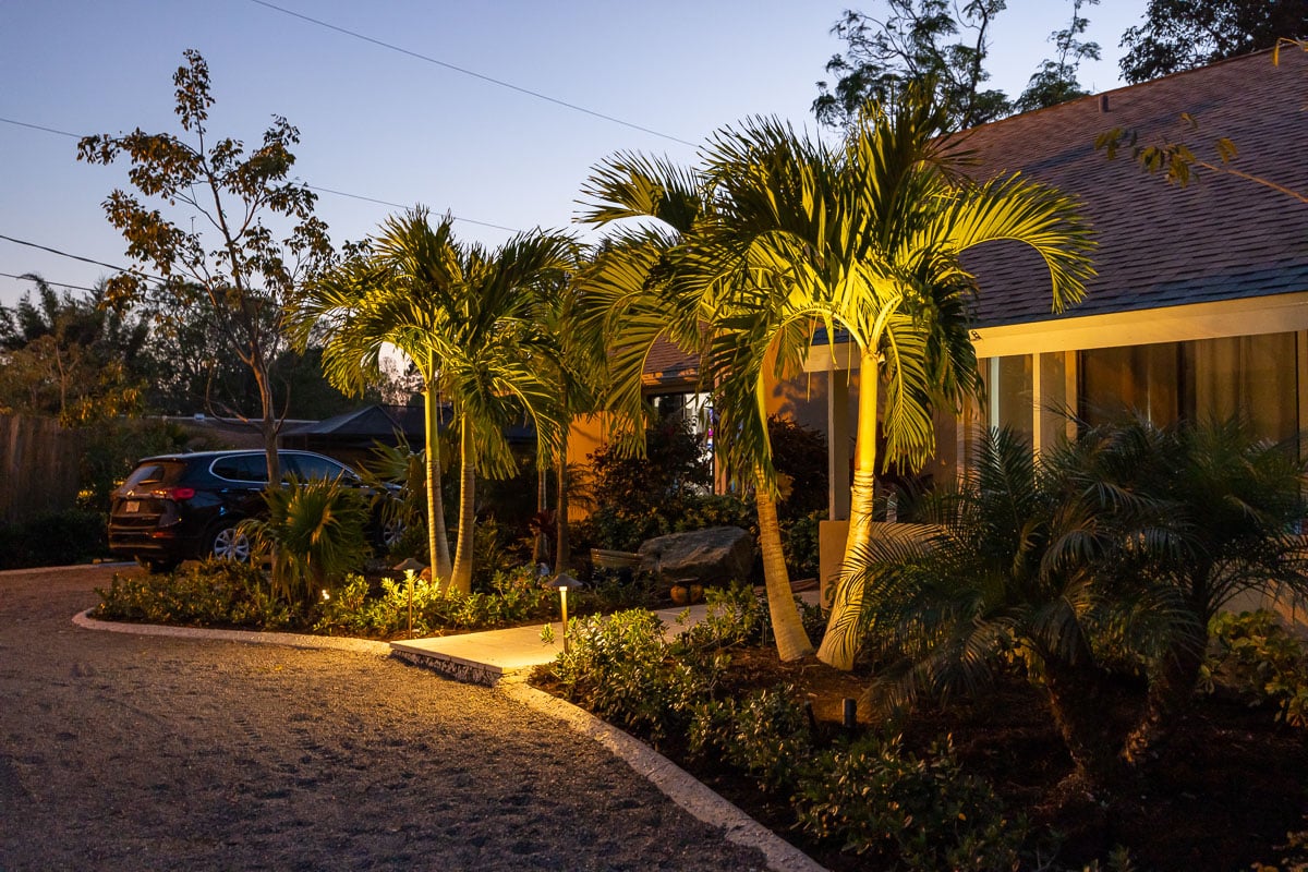 night landscape lights paver driveway 2