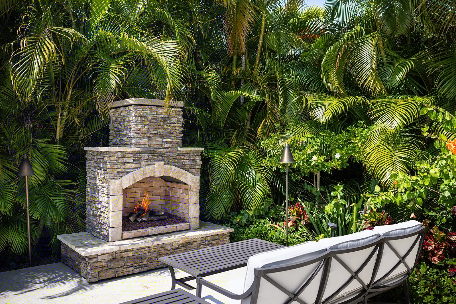 landscape design with outdoor fireplace