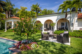 landscape maintenance flower beds and outdoor seating 