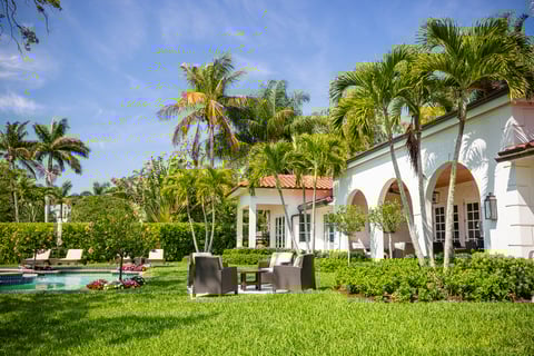 backyard florida home landscape palm trees