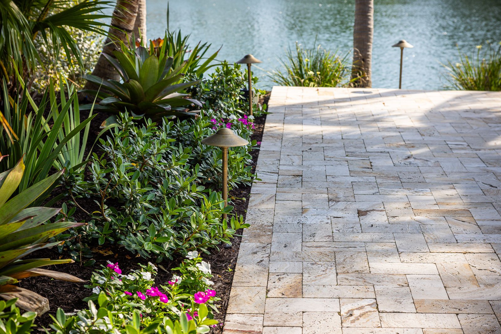 patio lighting along pation and landscape beds
