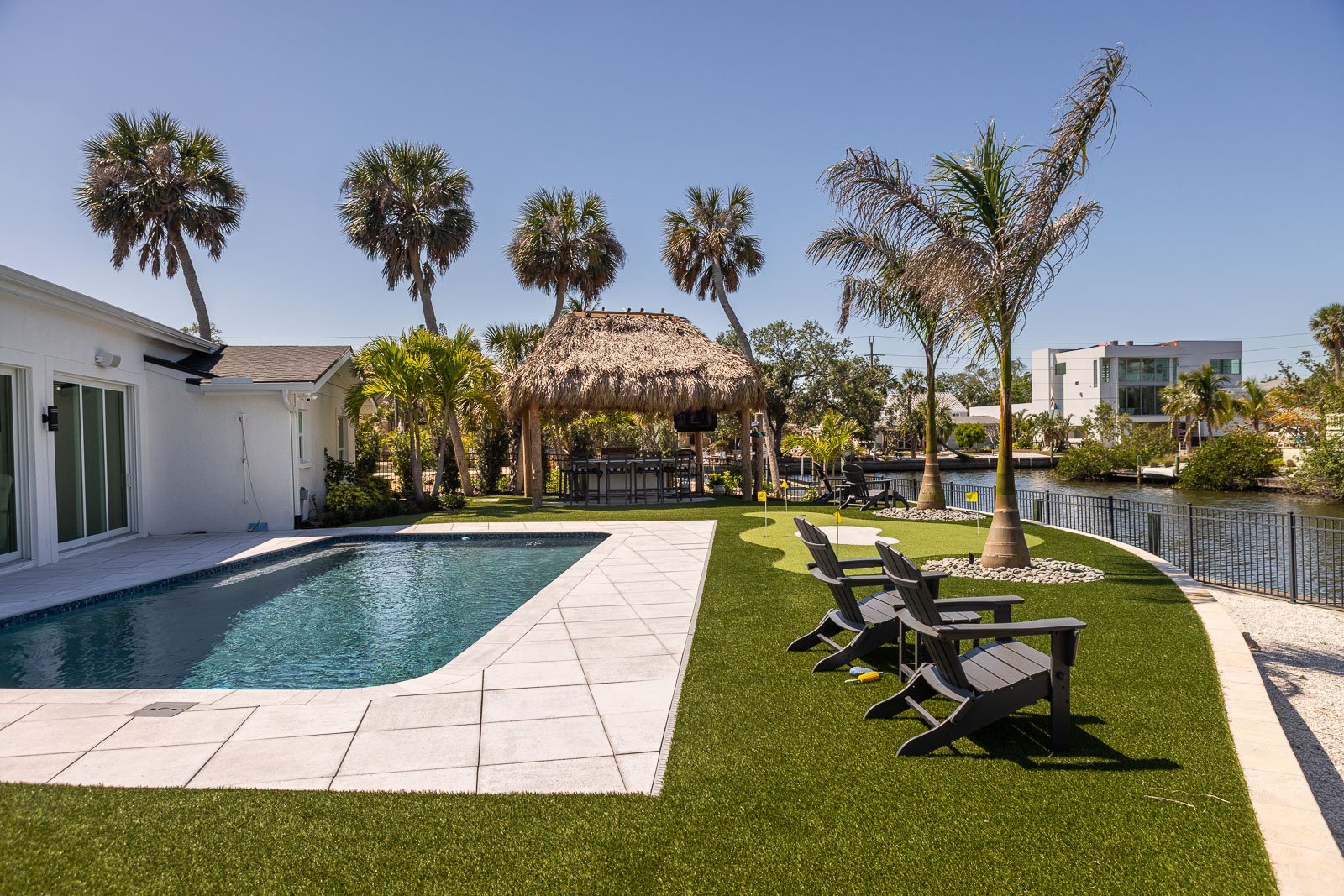 artificial turf putting green backyard water pool patio 3