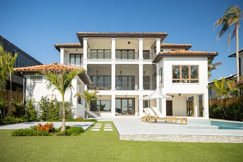 House with backyard with patio, pool, and artificial turf