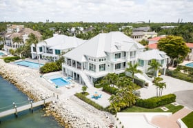 aerial view of landscape design paver pation driveway pool water
