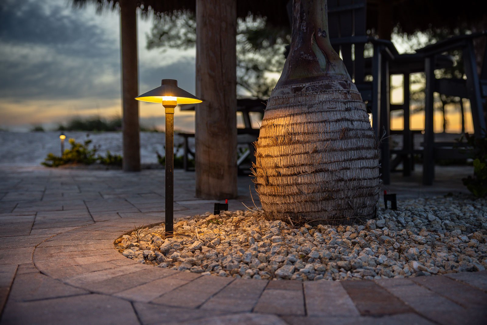 outdoor lighting along paver patio
