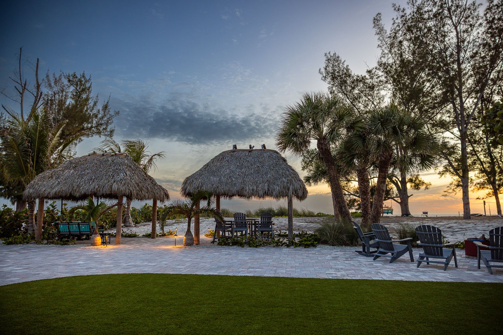 outdoor lighting paver patio tiki huts outdoor seating beach