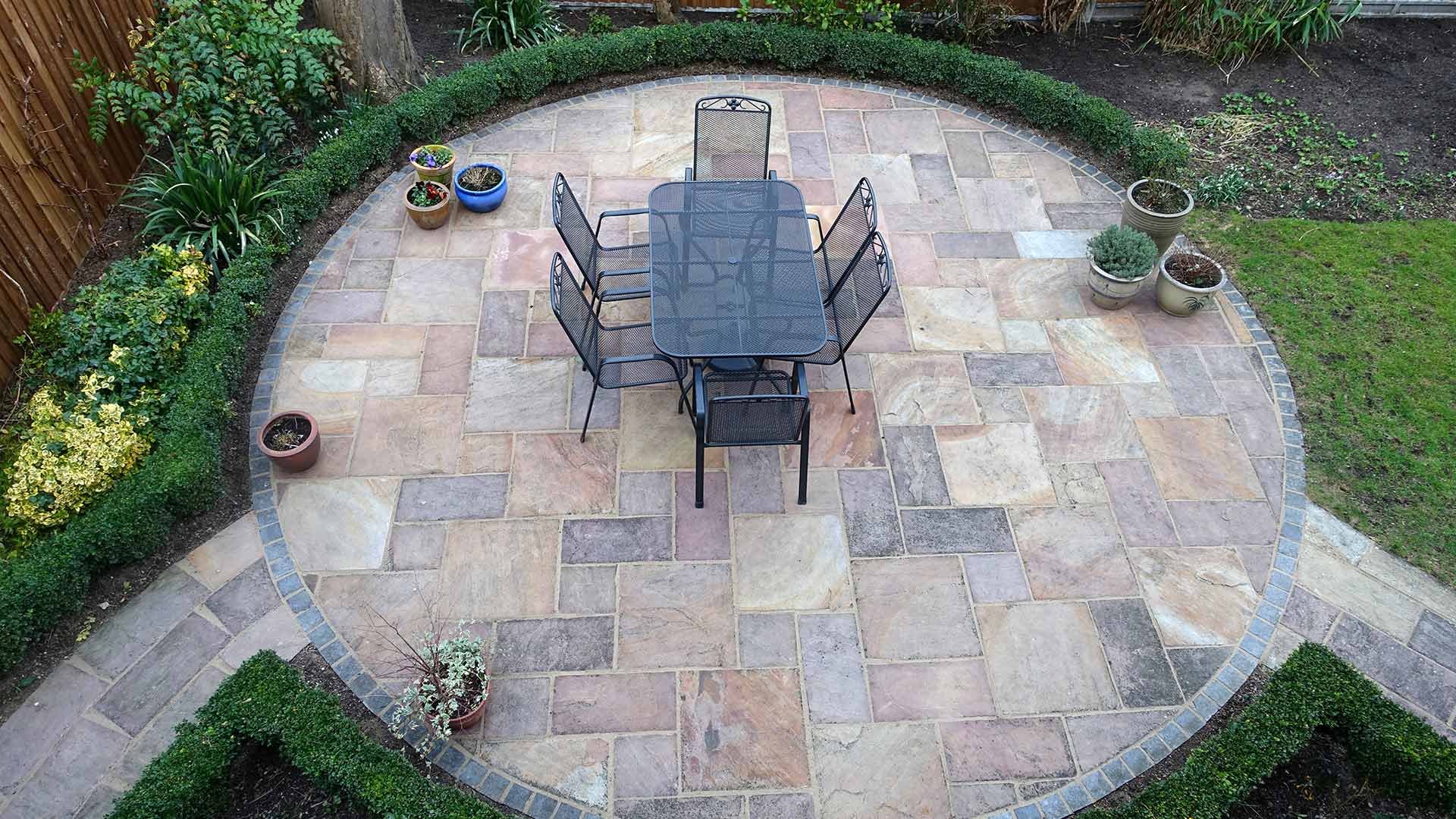 travertine patio pavers in backyard