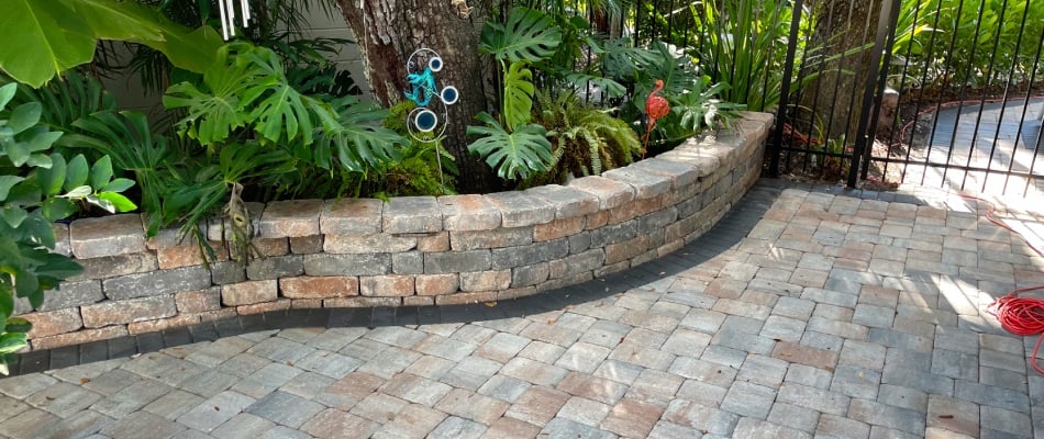 stone pavers in raised garden bed