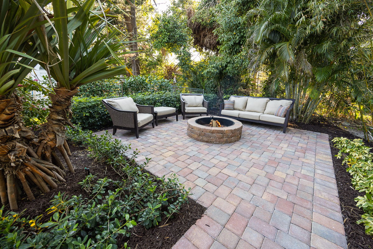 fire pit patio border planting outdoor furniture