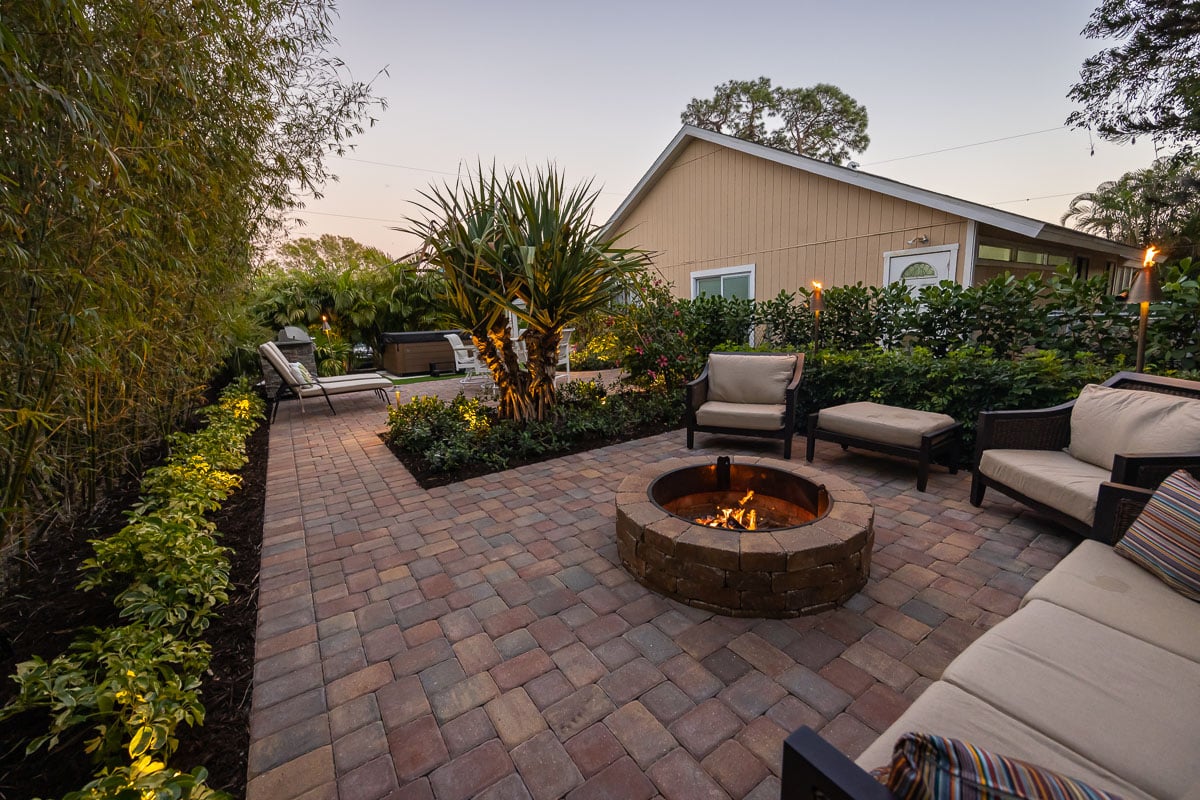 night fire pit patio