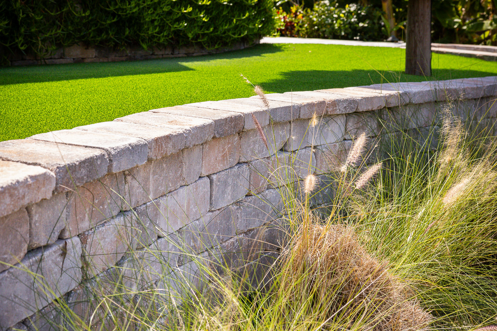 retaning wall and artificial turf 