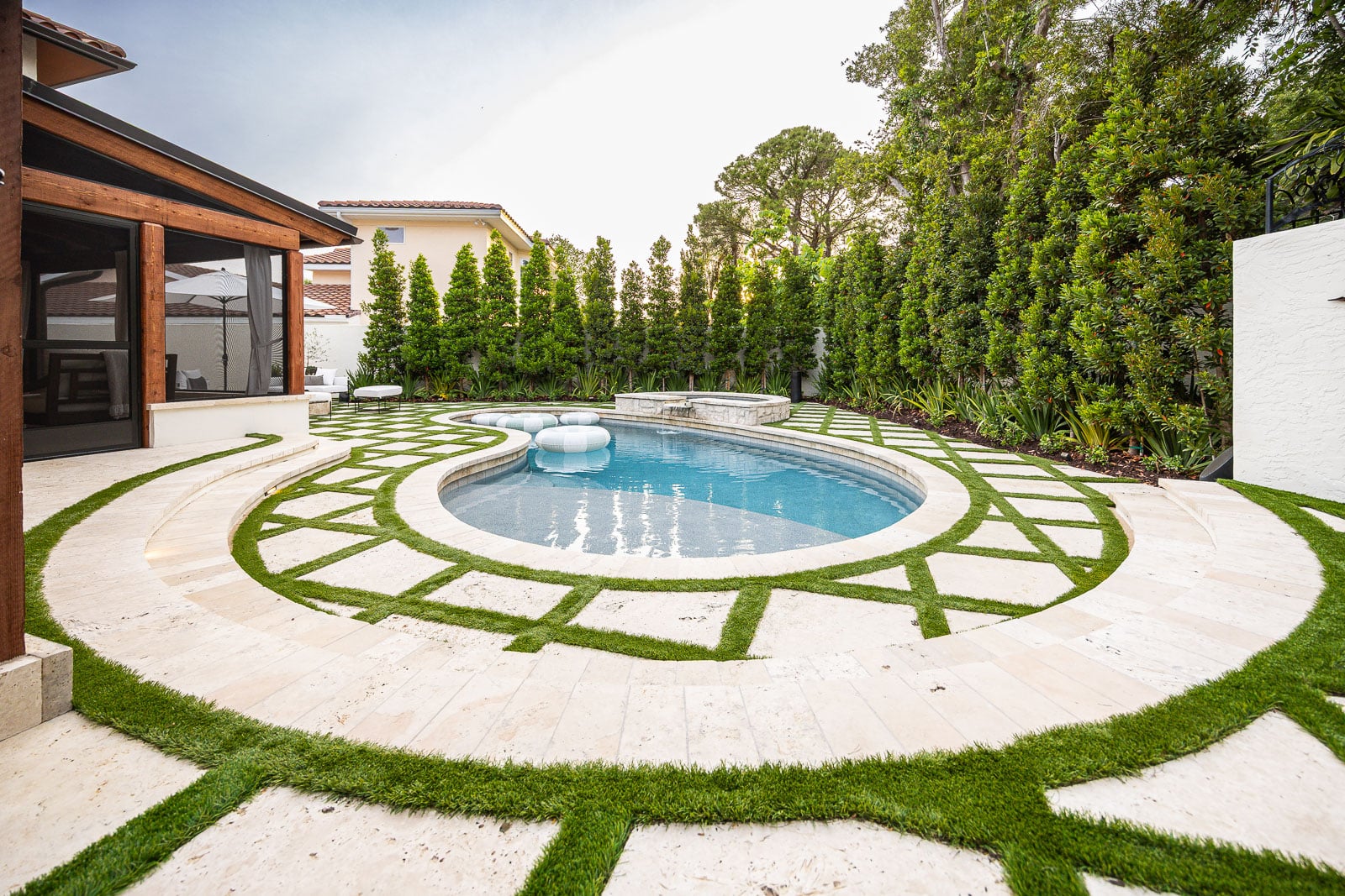 backyard patio pool landscape beds 1