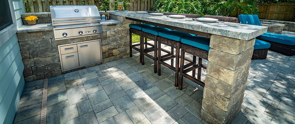An outdoor kitchen newly built on a property in Longboat Key, FL.