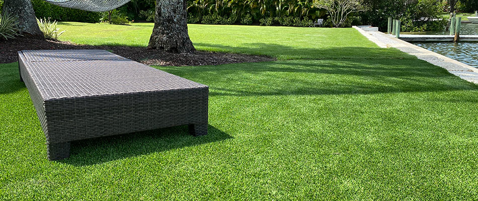 Lawn with artificial turf installed in Ellenton, FL.