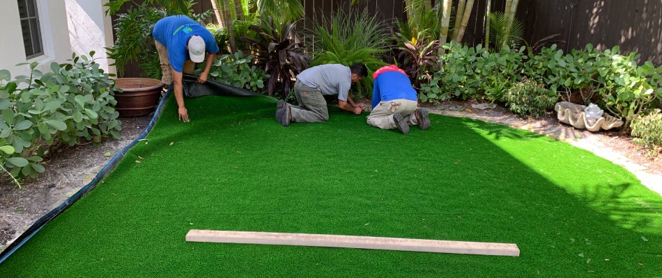 Tropical professionals installing new artificial turf near Sarasota, FL.