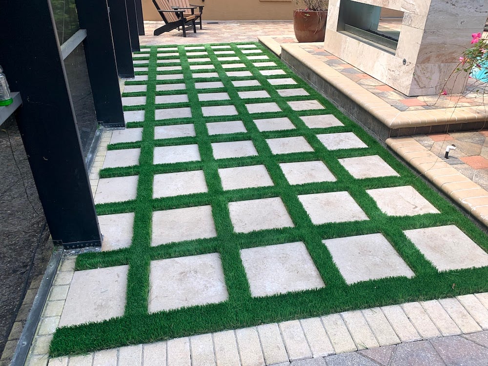 paver patio and stones with turf